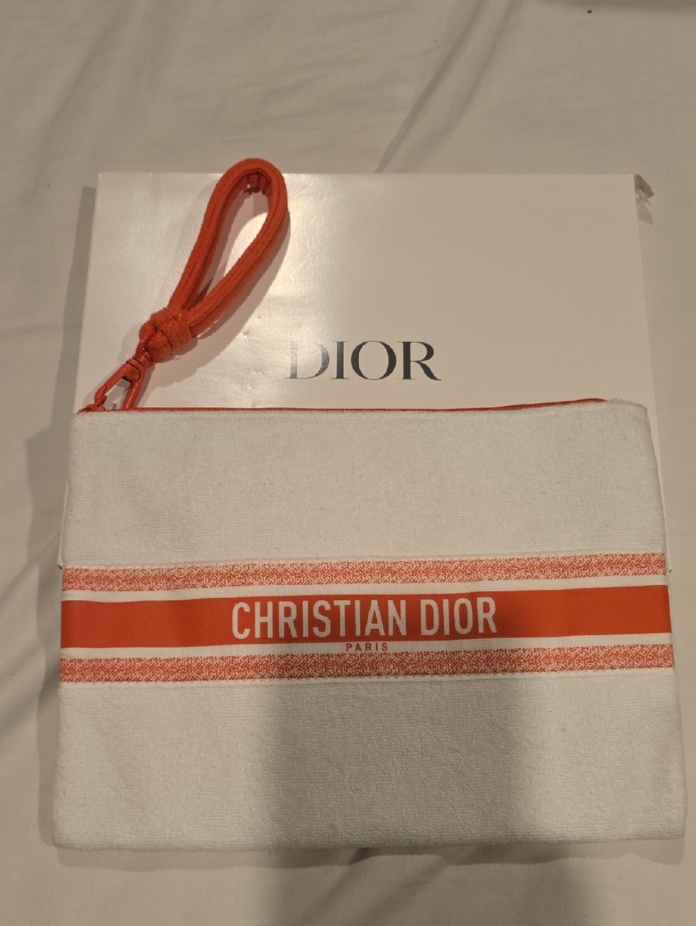 Dior White and Orange Christian Dior Canvas Cosmetic Pouch